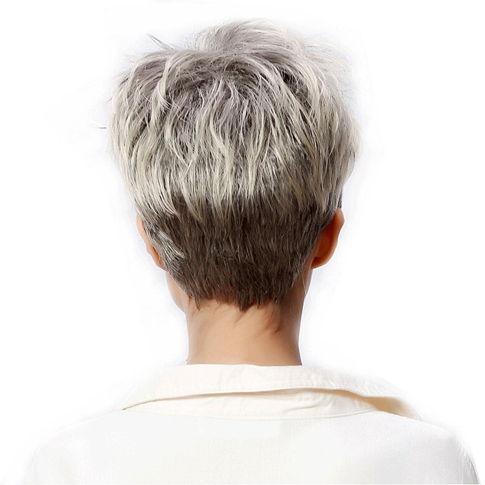 Gradient Short Fluffy Synthetic Wig - Grey