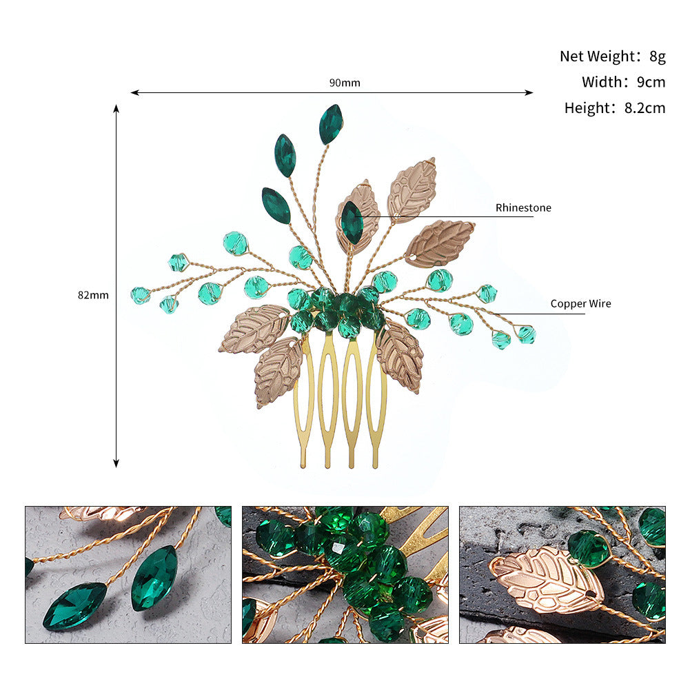 Handmade Crystal Leaf Headdress - Gold