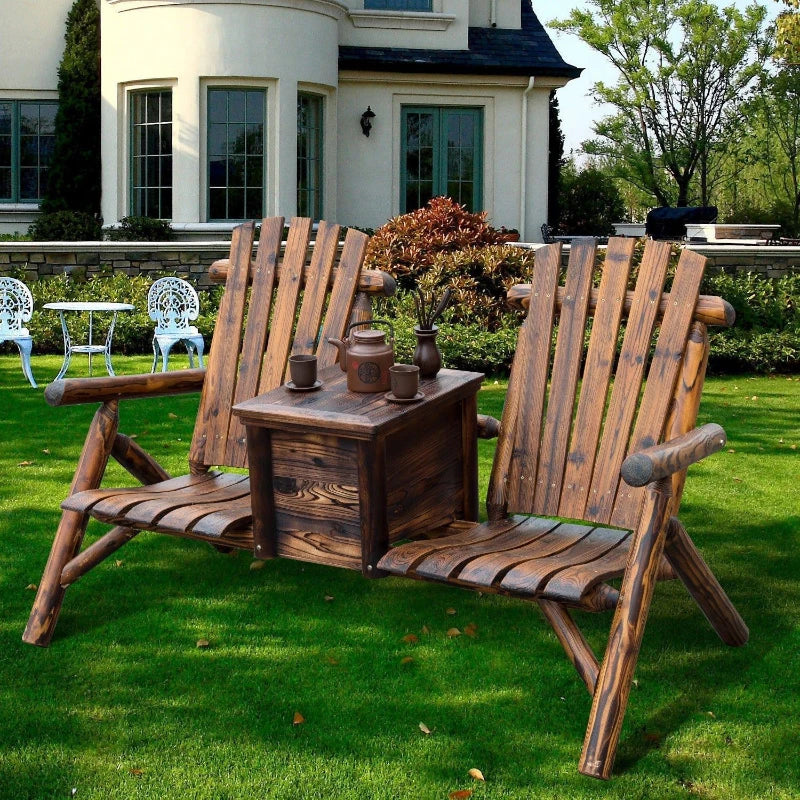 Double Adirondack Loveseat with Ice Bucket - Rustic Brown