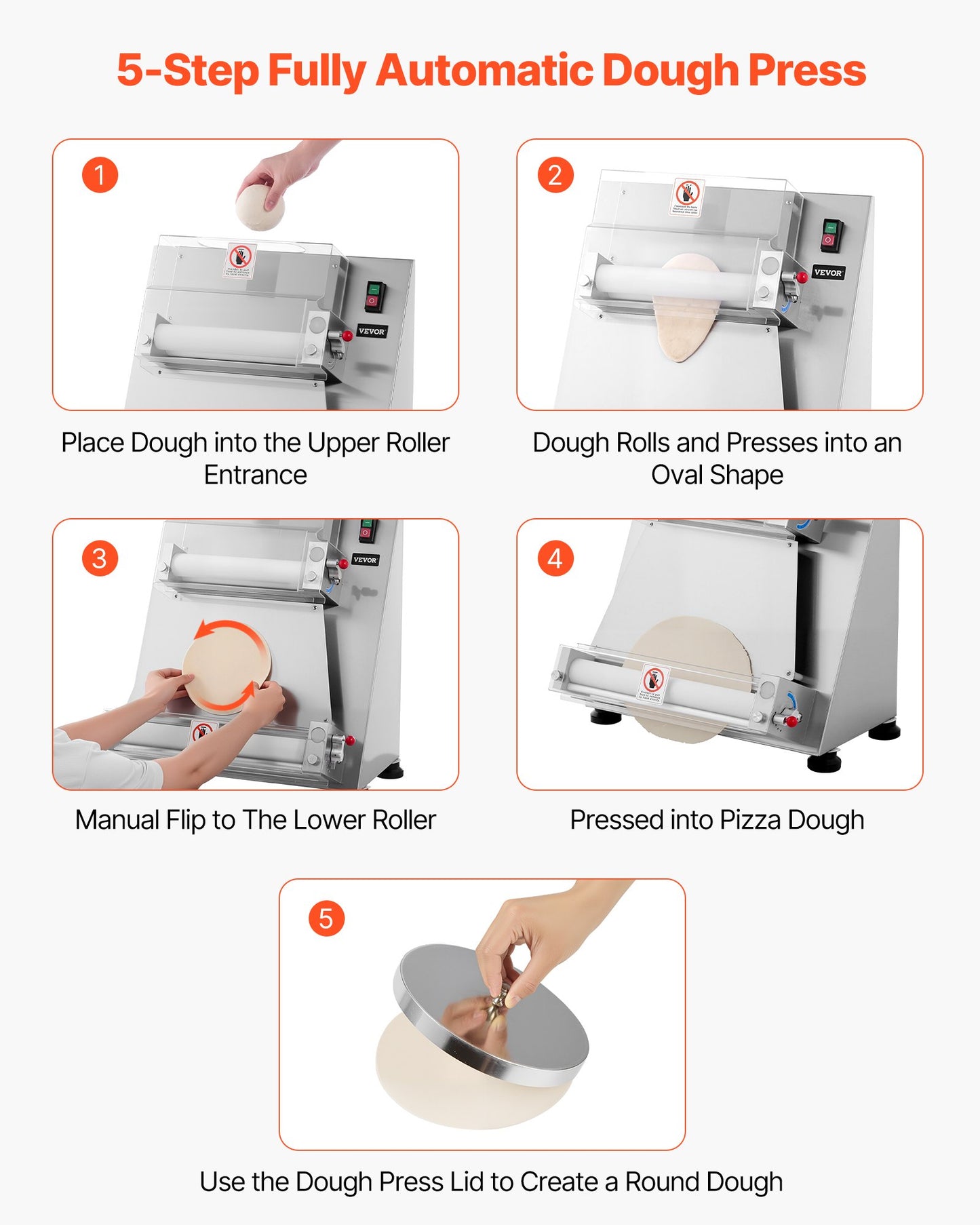 16 Inch Commercial Pizza Dough Sheeter Semi-Automatic Dough Press 390W - Silver