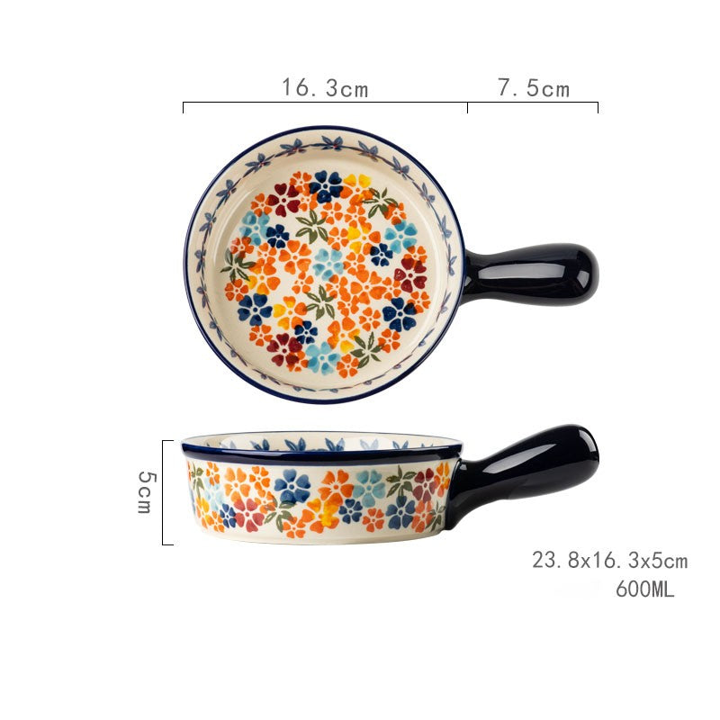 Ceramic Oven and Microwave Bowl with Handle - Porcelain Kitchen Servingware