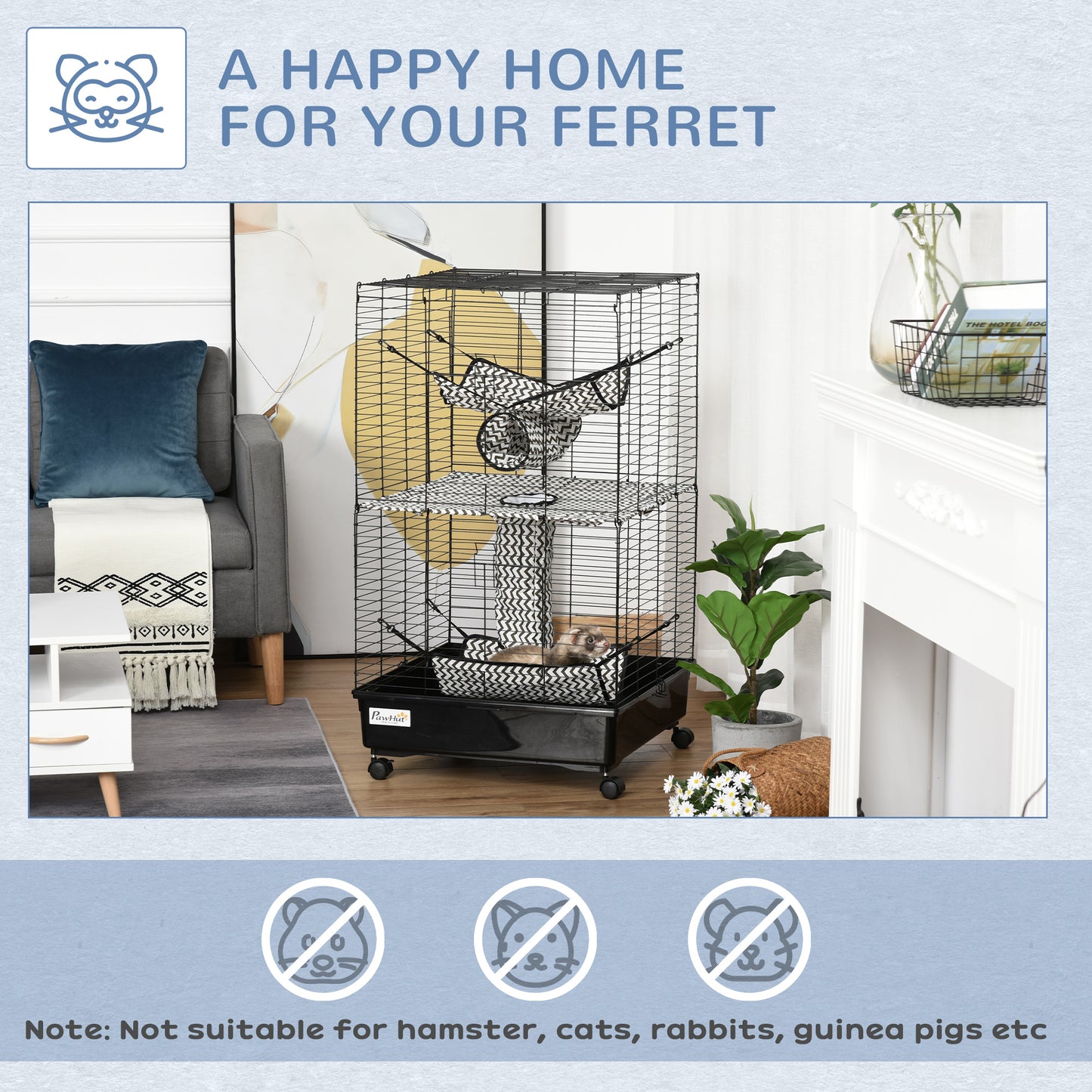 42-Inch Small Animal Ferret Cage with Wheels Tunnels & Hammocks