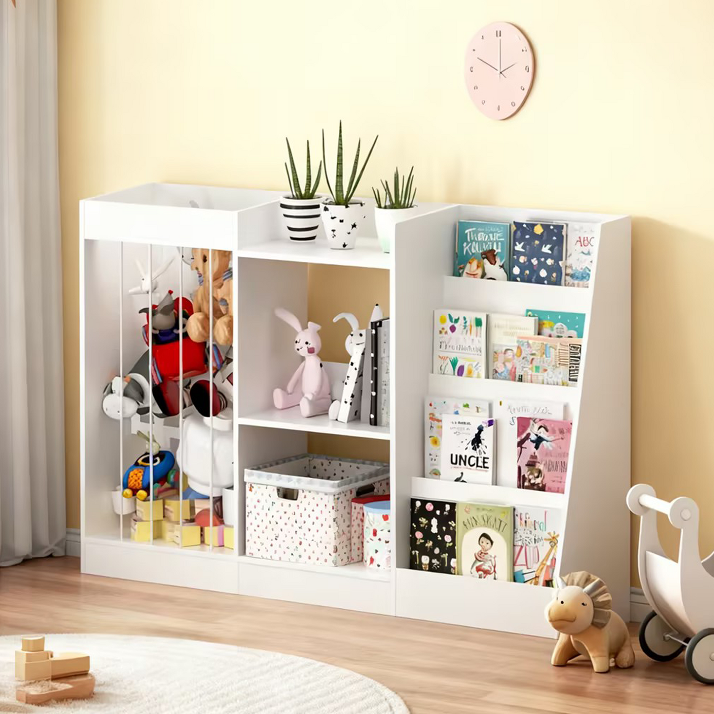3-in-1 Kids Bookshelf and Toy Storage - White