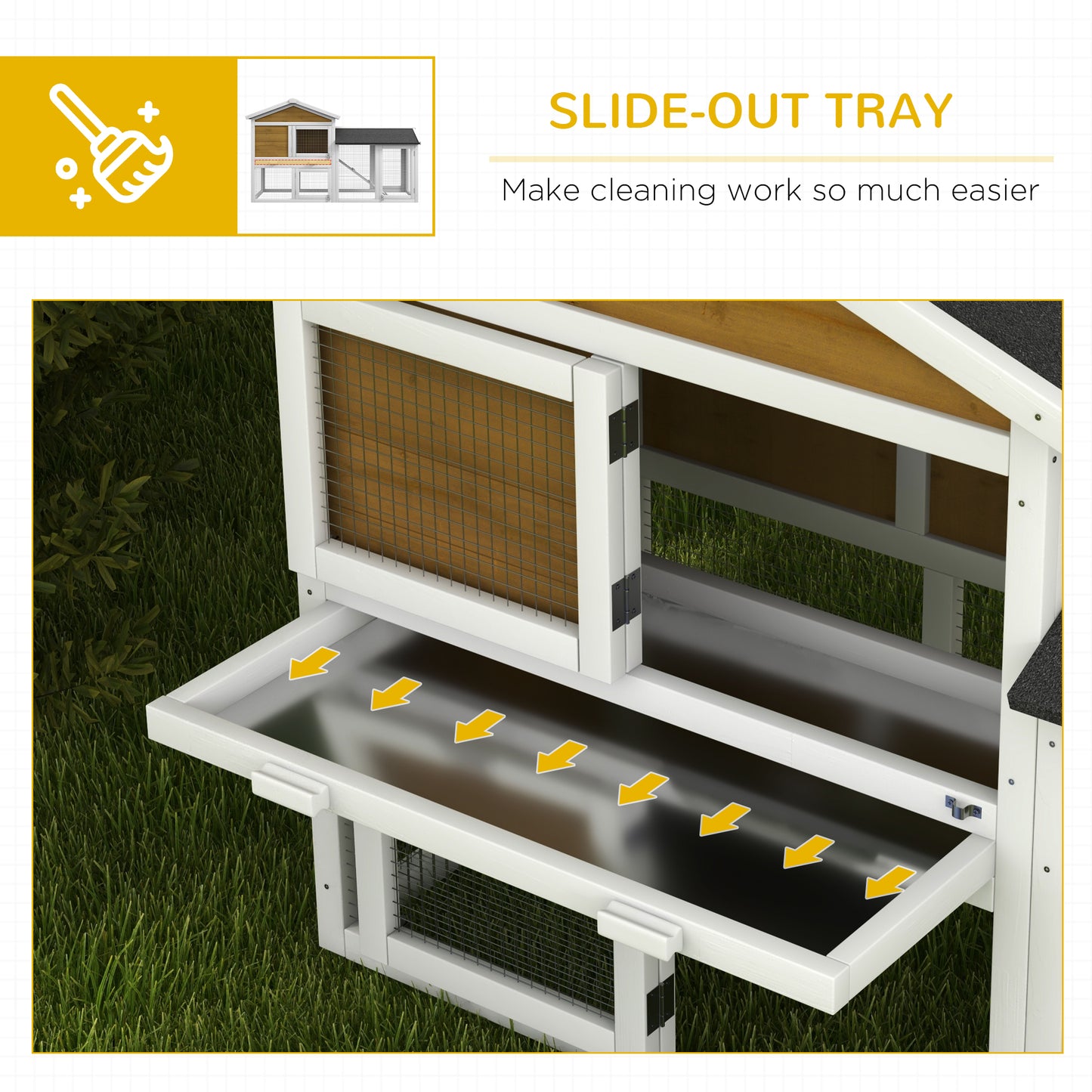 58-Inch Wooden Rabbit Hutch with Run and Removable Tray - Natural Wood