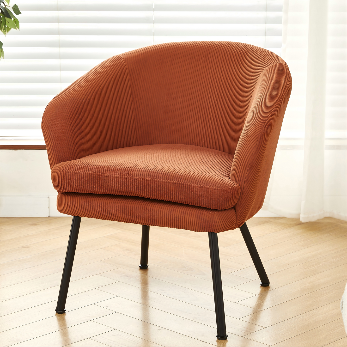 Corduroy Accent Chair With Black Metal Legs, Modern Upholstered