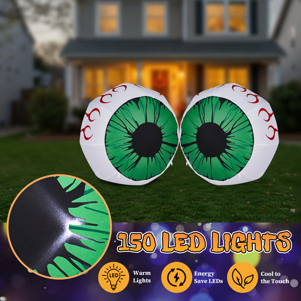 2PCS 3FT Light-Up Green Eyeball Halloween Inflatables