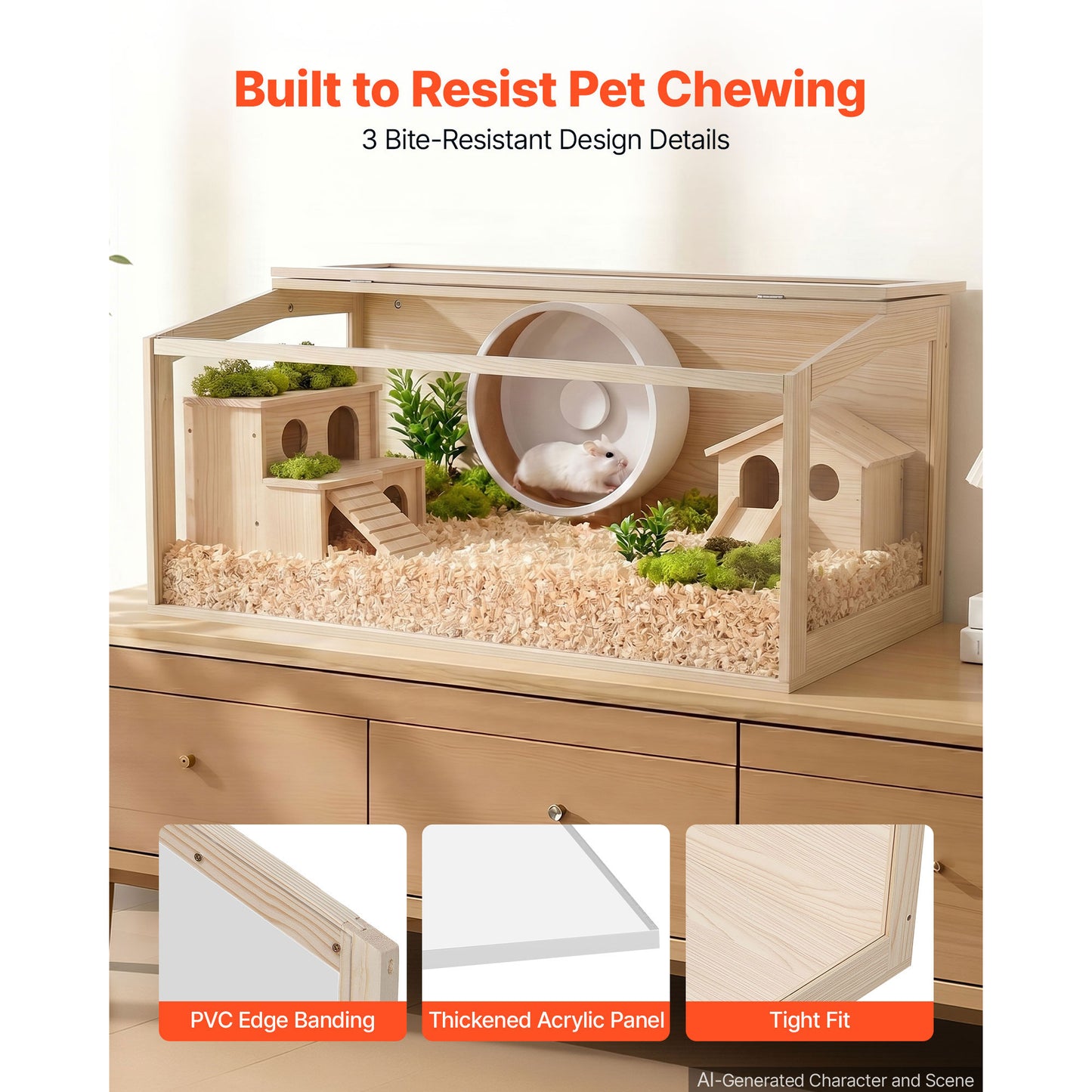 Large Wooden Hamster Cage 48x20.1x20.1 Inches with Acrylic Viewing & Open Top