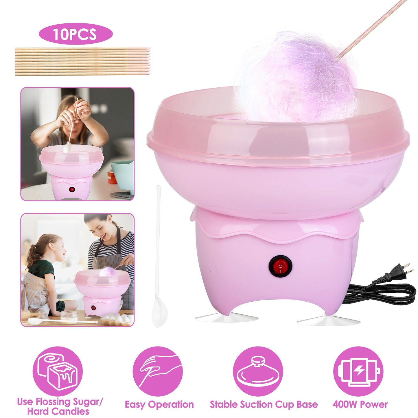 Pink Cotton Candy Maker Portable Electric Kitchen Appliance for Kids