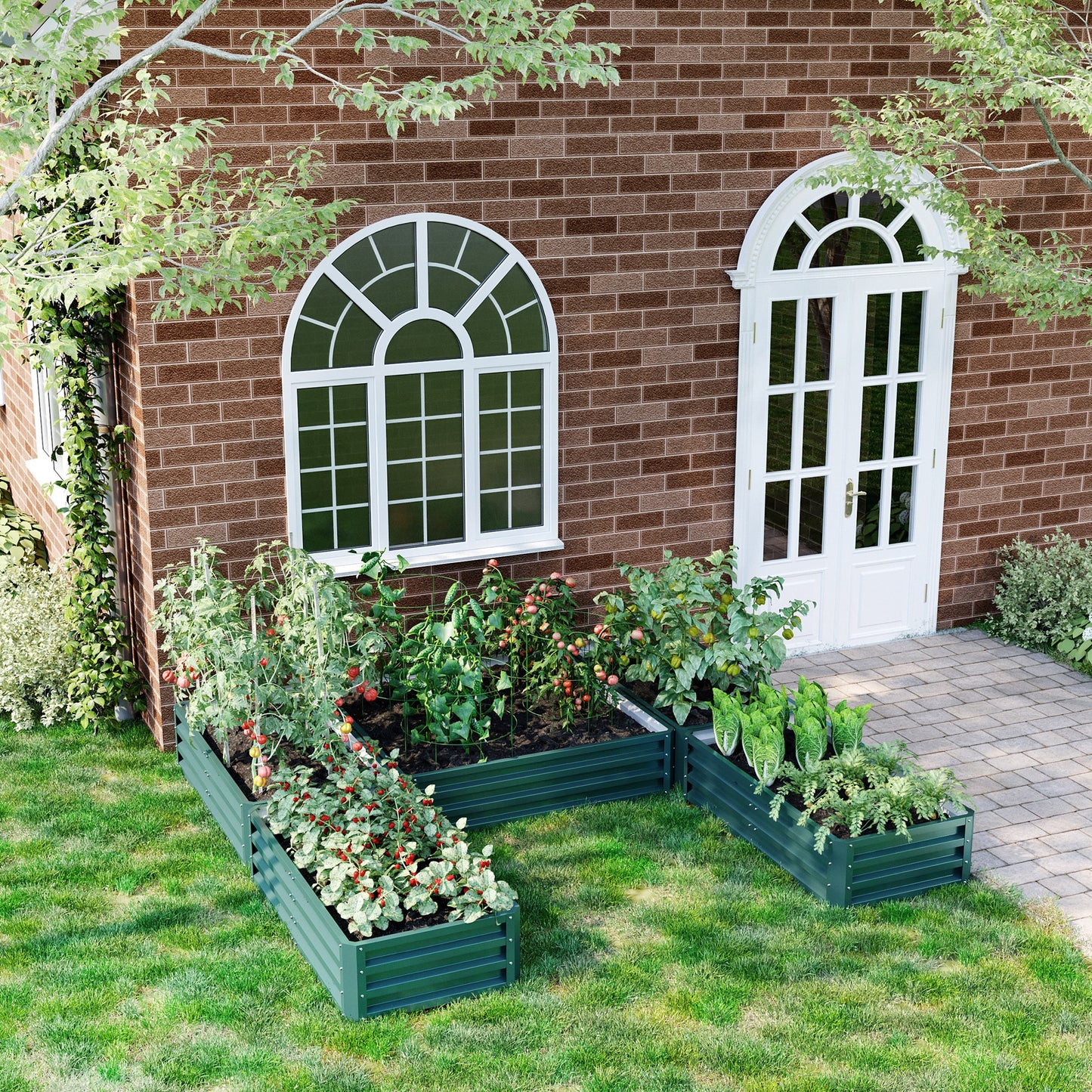 Large Steel Raised Garden Bed Set of 5 Outdoor Planters 8x8ft Green