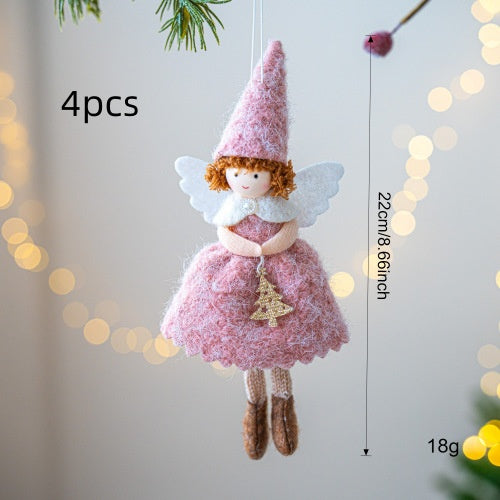 Christmas Girl Angel Felt Pendant Decor - White & Pink Holiday Ornaments