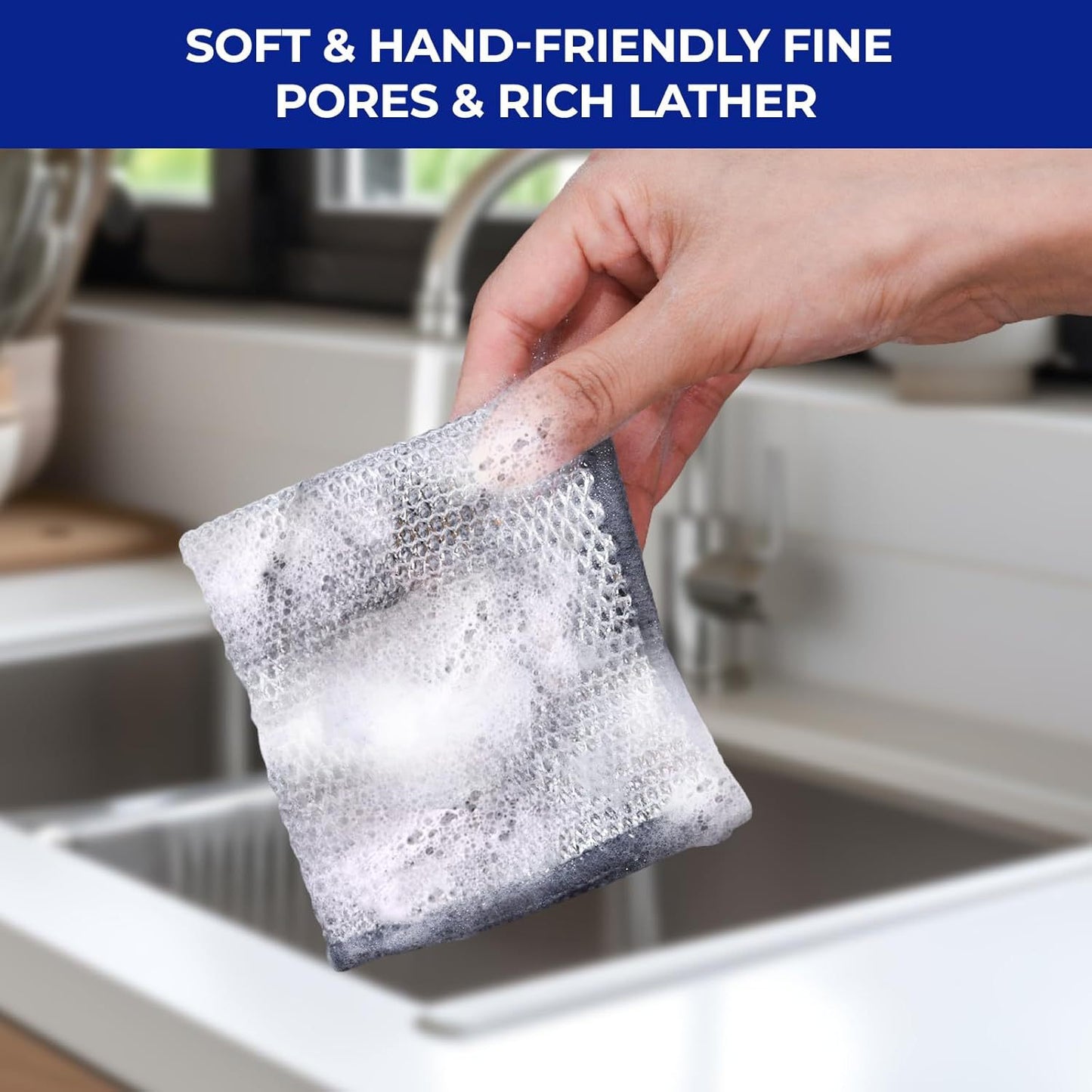 Double-Sided Kitchen Oilproof Cleaning Scouring Pad - Microfiber, 20x20cm, Multi-Pack
