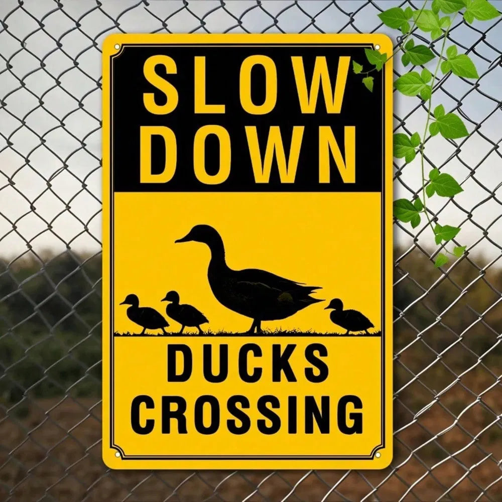 Vintage Slow Down Ducks Crossing Metal Tin Sign - 8x12 Inch