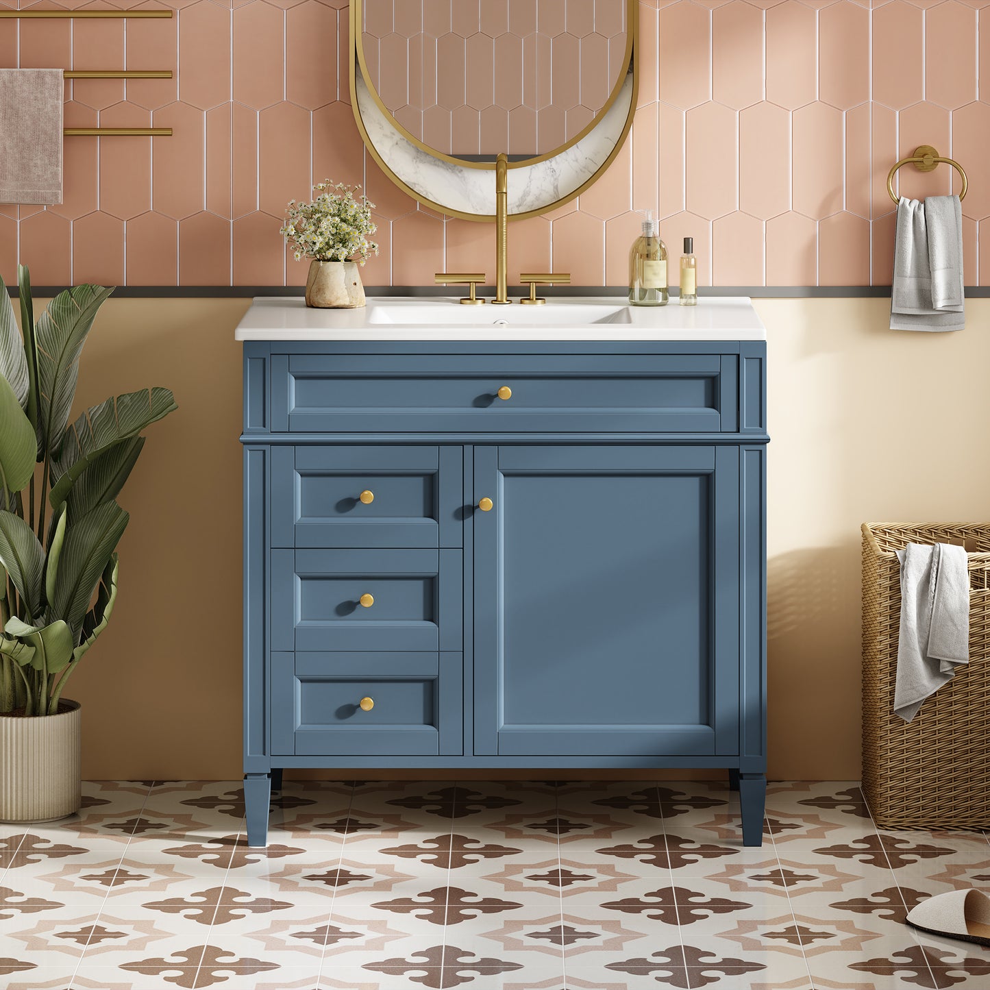 36-Inch Indigo Blue Modern Bathroom Vanity with Sink