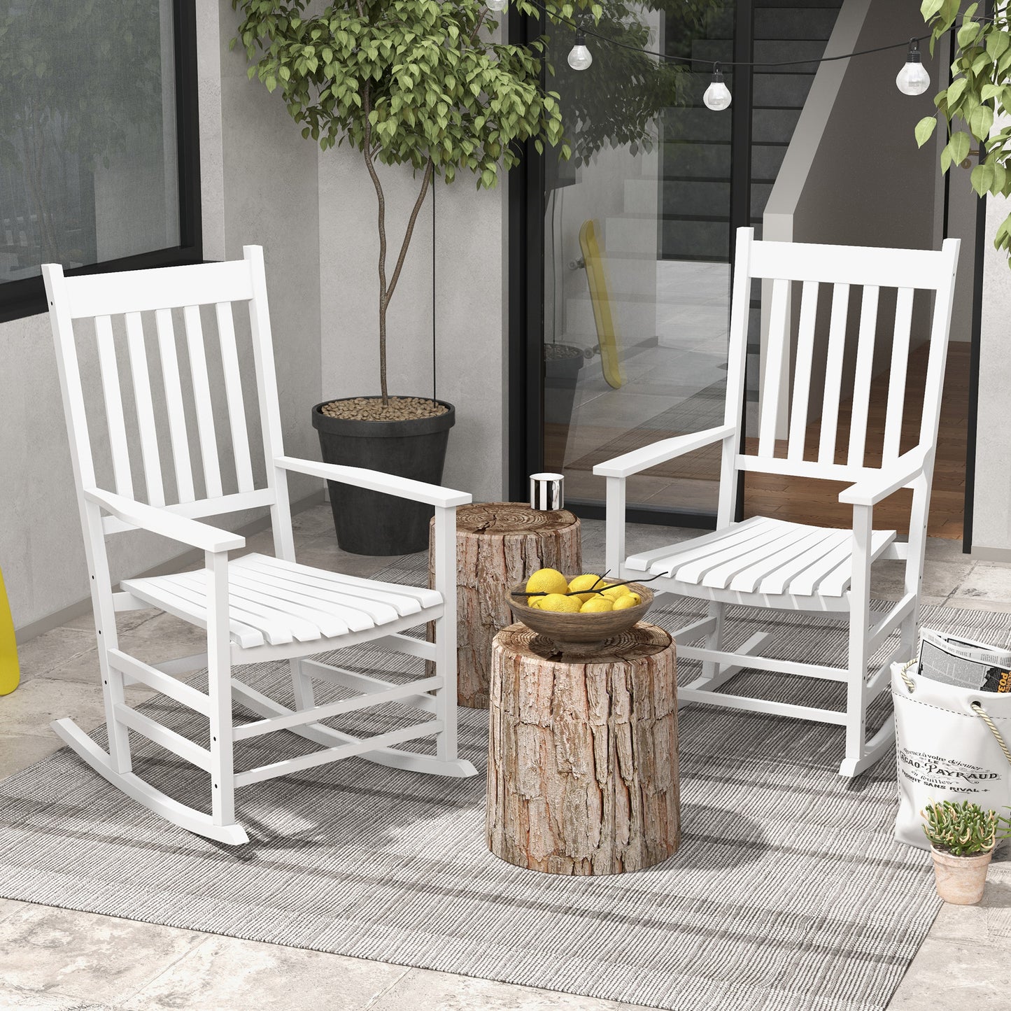Wooden Rocking Chair Set - Outdoor Rockers with Curved Armrests
