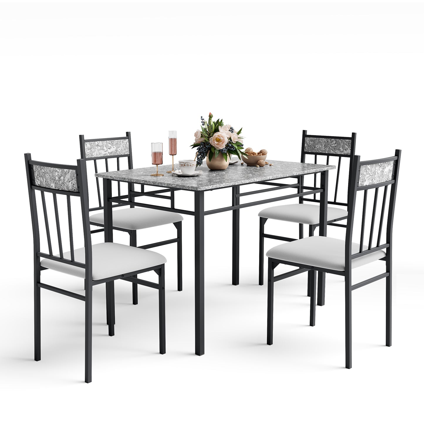 5-Piece Faux Marble Dining Set with Solid Steel Frame