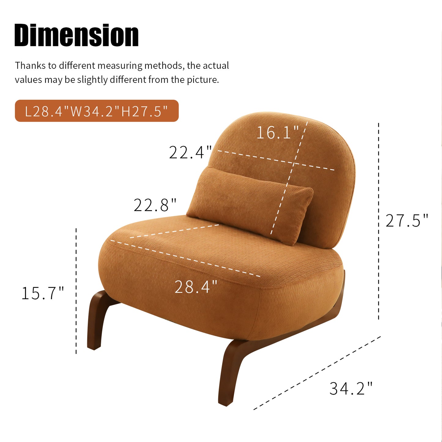 Cozy Armless Accent Chair with Solid Wood Legs - Caramel