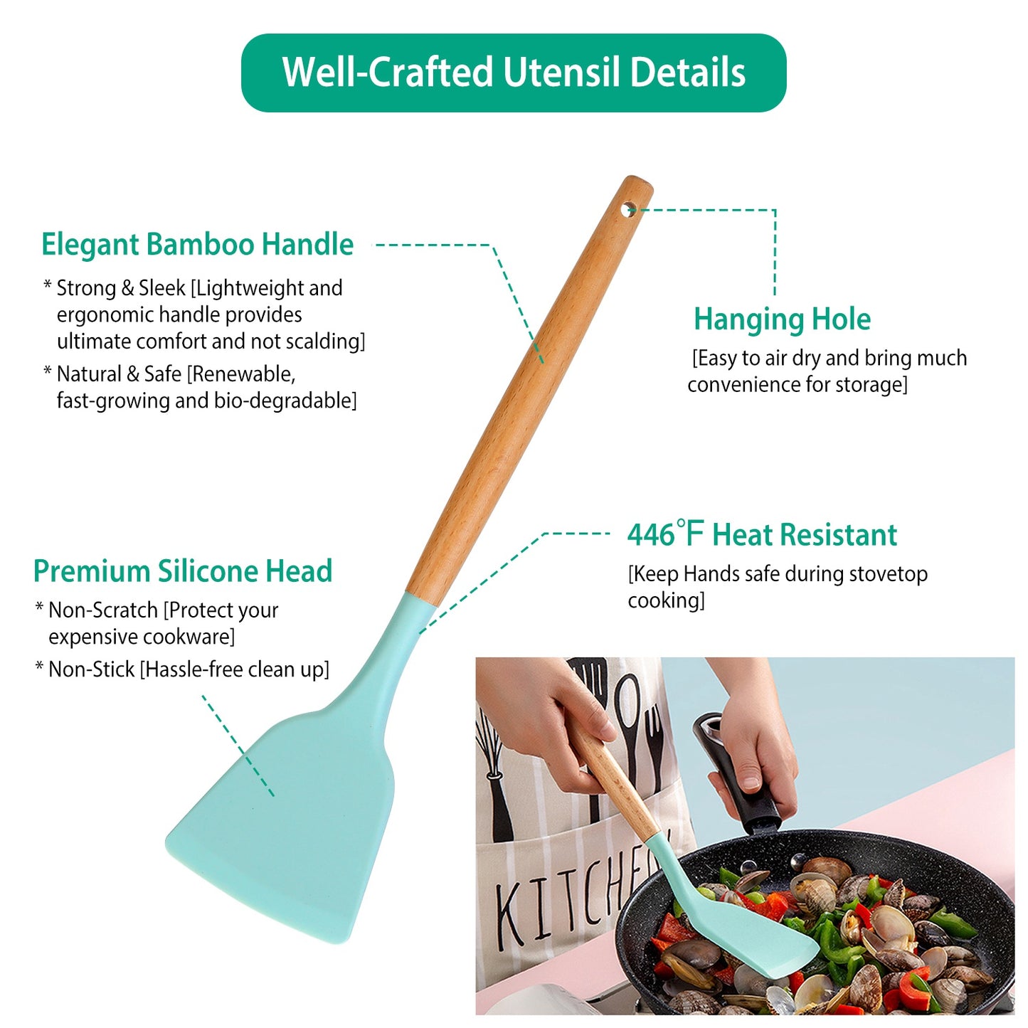11-Piece Silicone Cooking Utensil Set with Wooden Handles