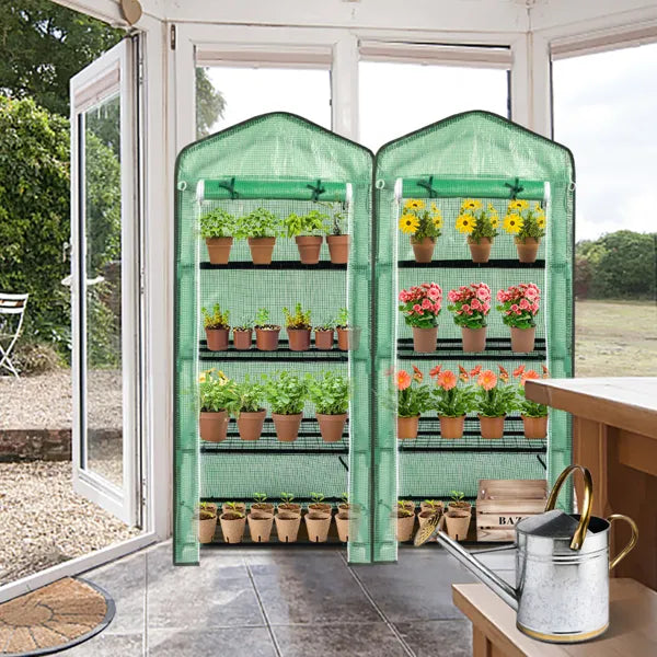 Portable Greenhouse with 4 Shelves - Black Iron Frame