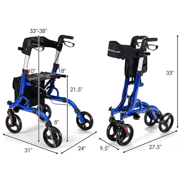 2-in-1 Rollator Walker & Wheelchair - 330 Lbs Capacity, Blue