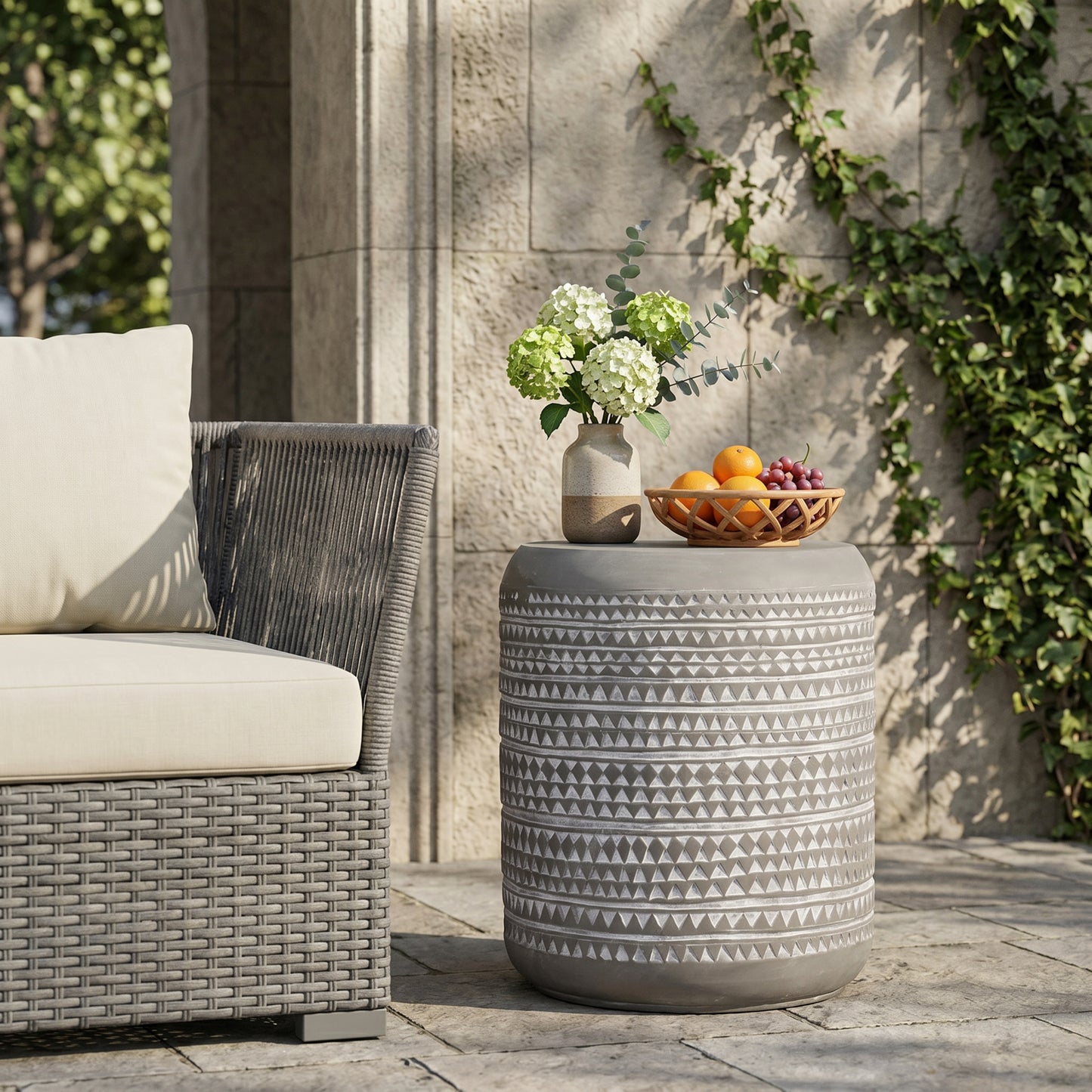 Lightweight Concrete Outdoor Side Table - Light Grey