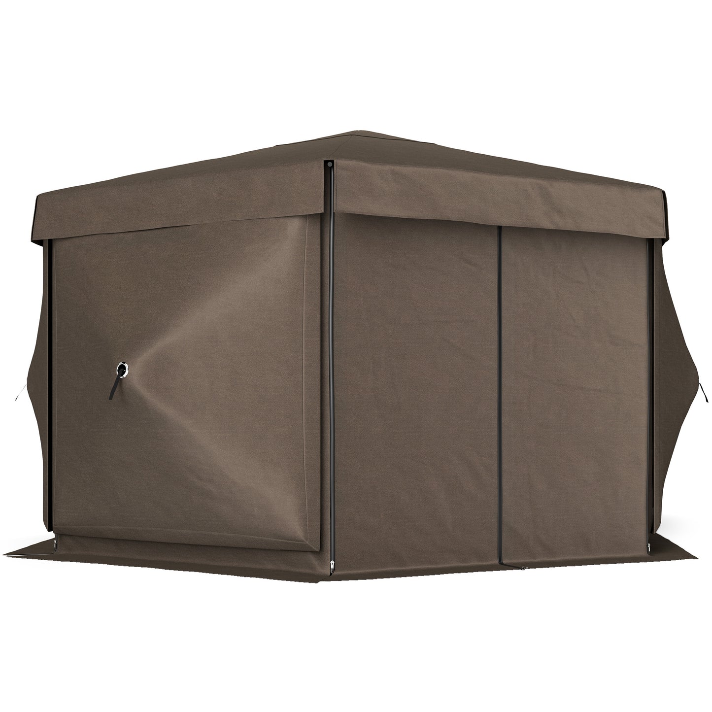 12x12 Hexagonal Pop-Up Canopy Tent with 5 Sidewalls - Brown