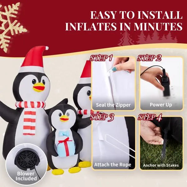 6FT Inflatable Christmas Penguin Family Decoration with LED Lights