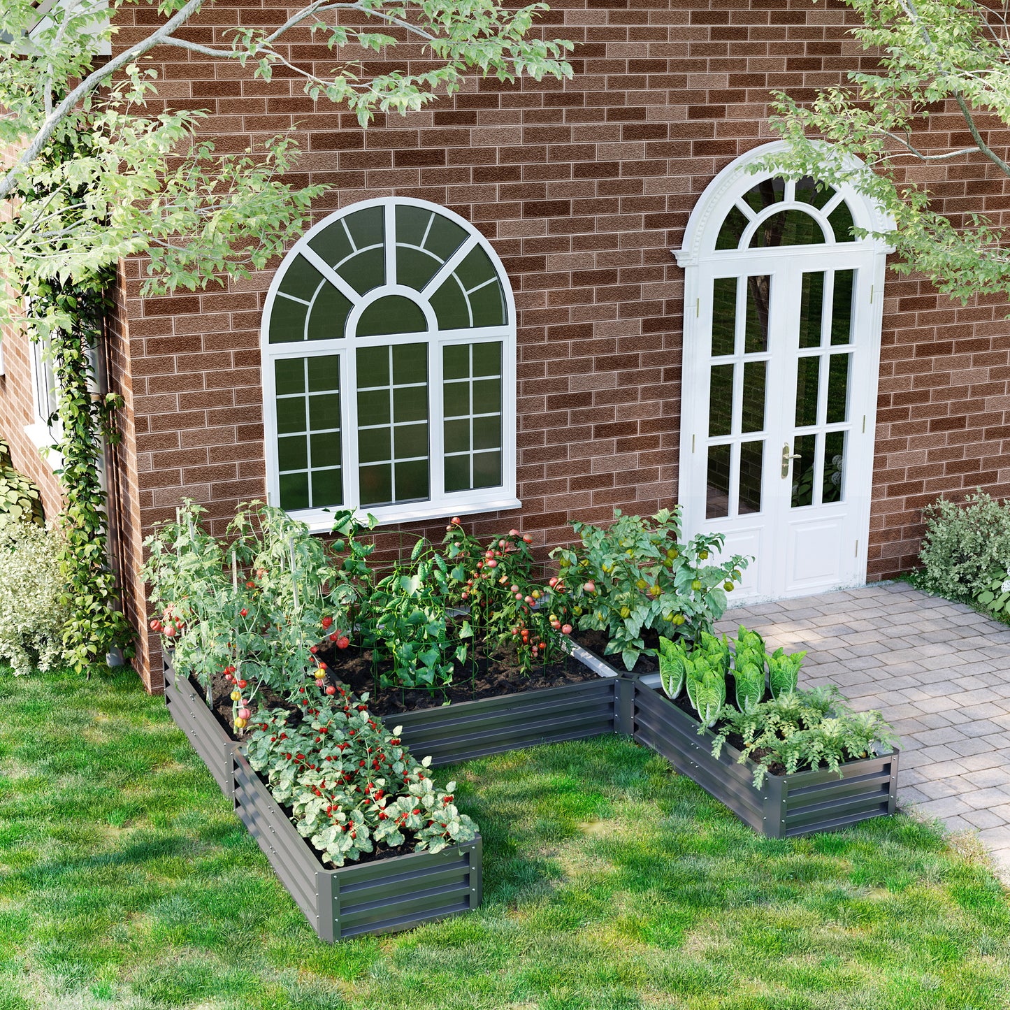 Large Steel Raised Garden Bed Set of 5 for Outdoor Plants and Vegetables - Gray 8x8ft