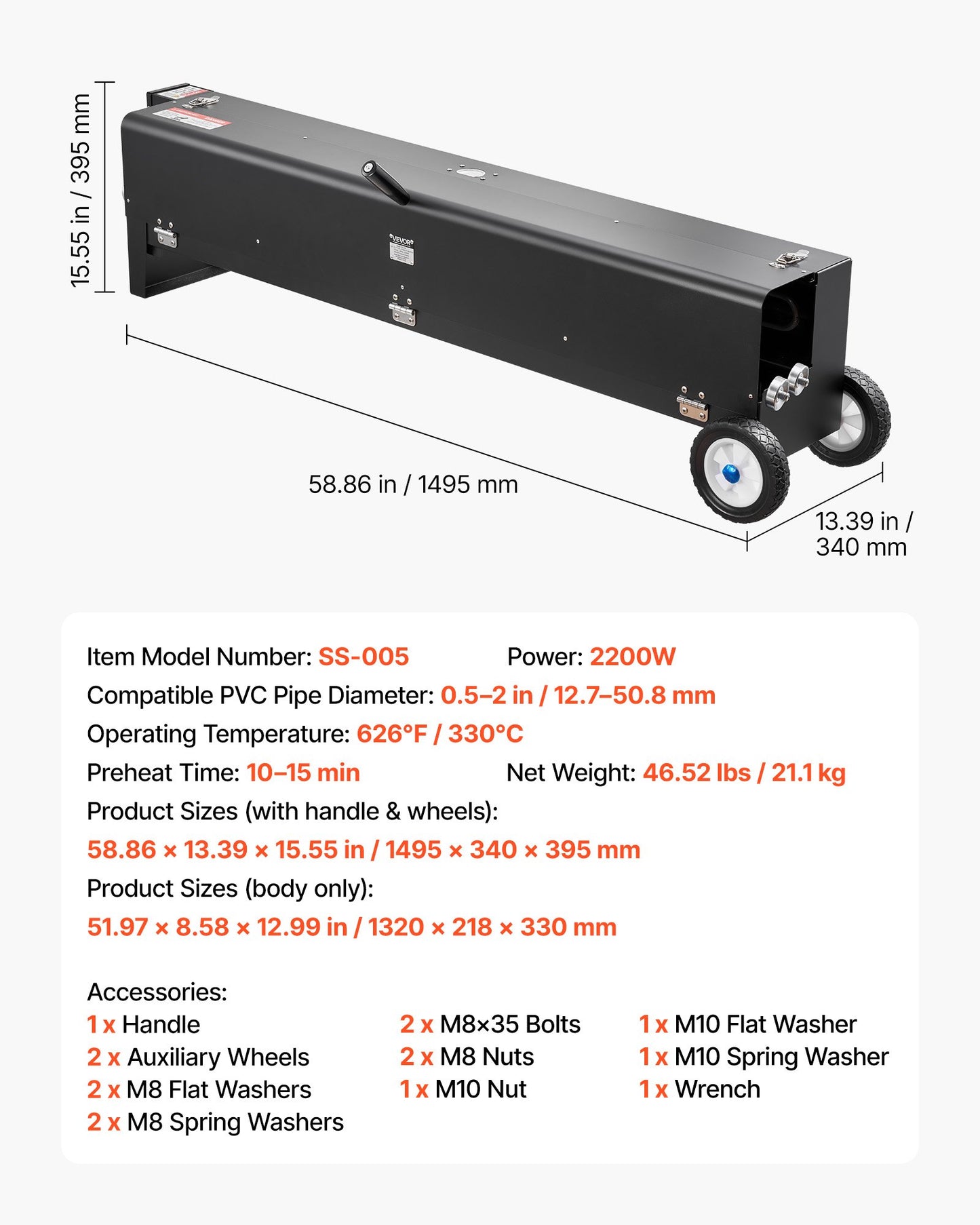 Electric PVC Pipe Bender Heater 1/2 to 4 Inch 2200W for Conduit Bending