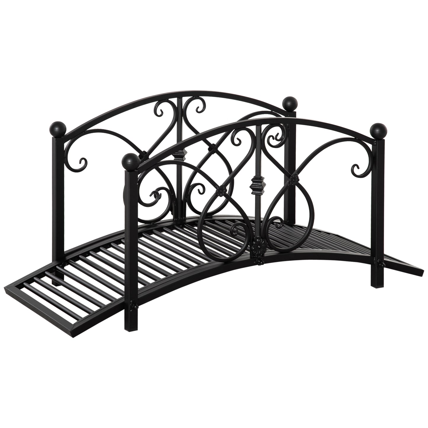 3.3FT Garden Bridge with Safety Railings - Decorative Black Backyard Pond Footbridge