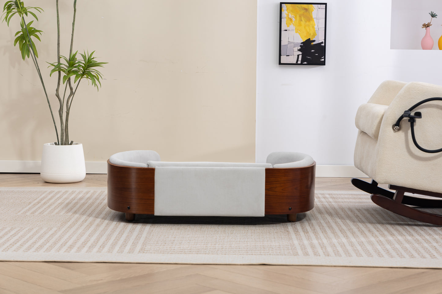 Large Elevated Dog Bed with Velvet Cushion and Solid Wood Legs - Scandinavian Style Pet Sofa