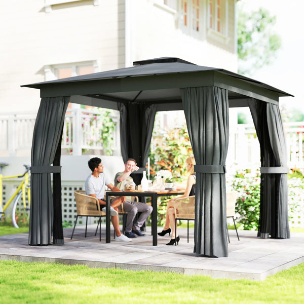 Double-Tier Outdoor Gazebo with Netting and Curtains