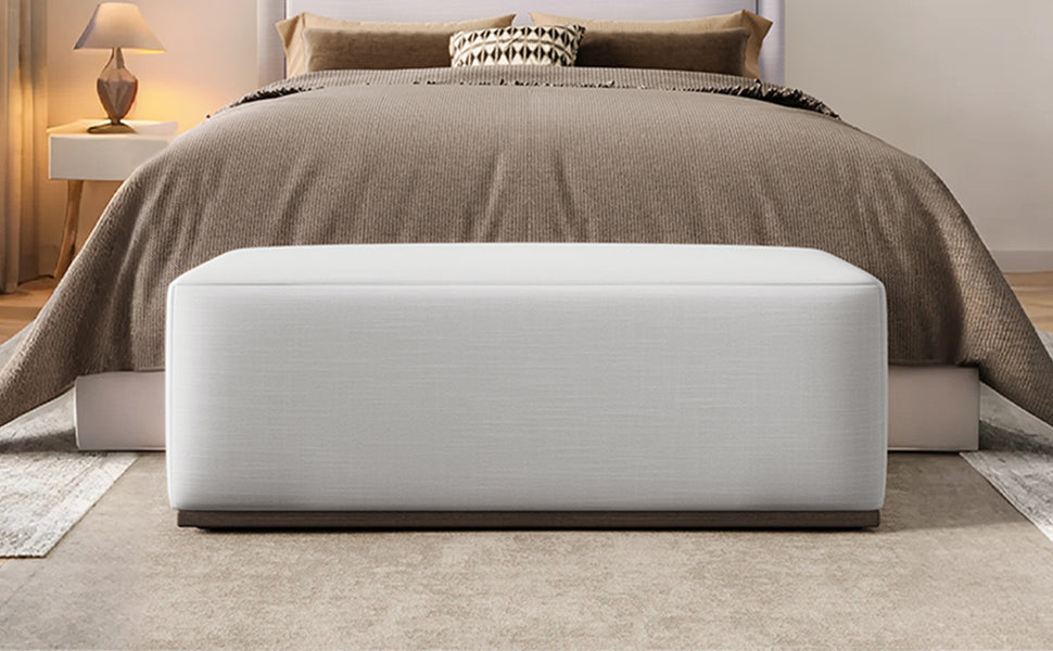 Elegant White Footstool - Comfortable Wooden Ottoman