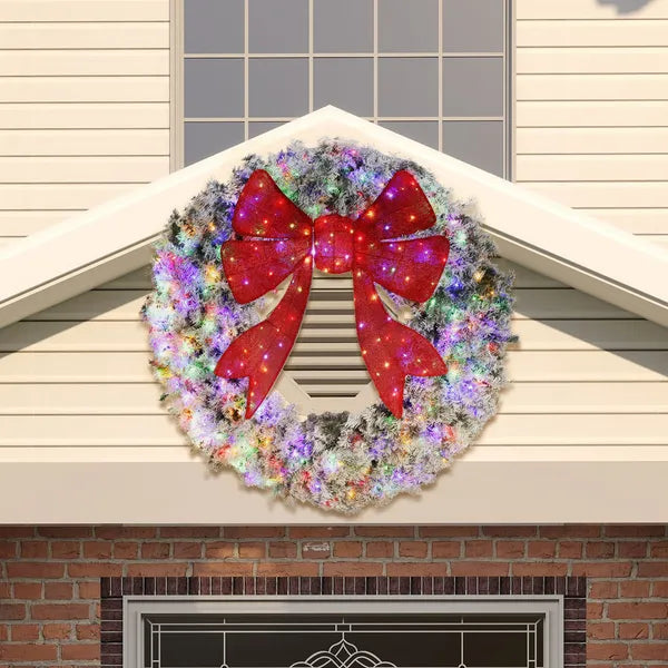 60-Inch Snow-Flocked Christmas Wreath with LED Lights