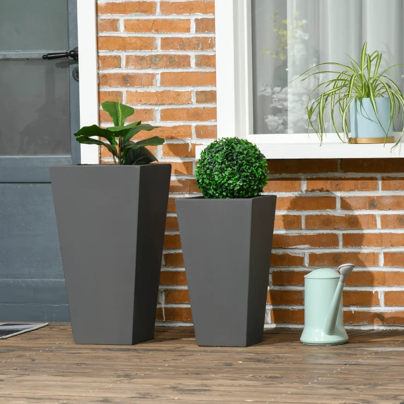 2-Pack Outdoor Planters with Drainage Holes - Durable Stackable Garden Pots, Gray