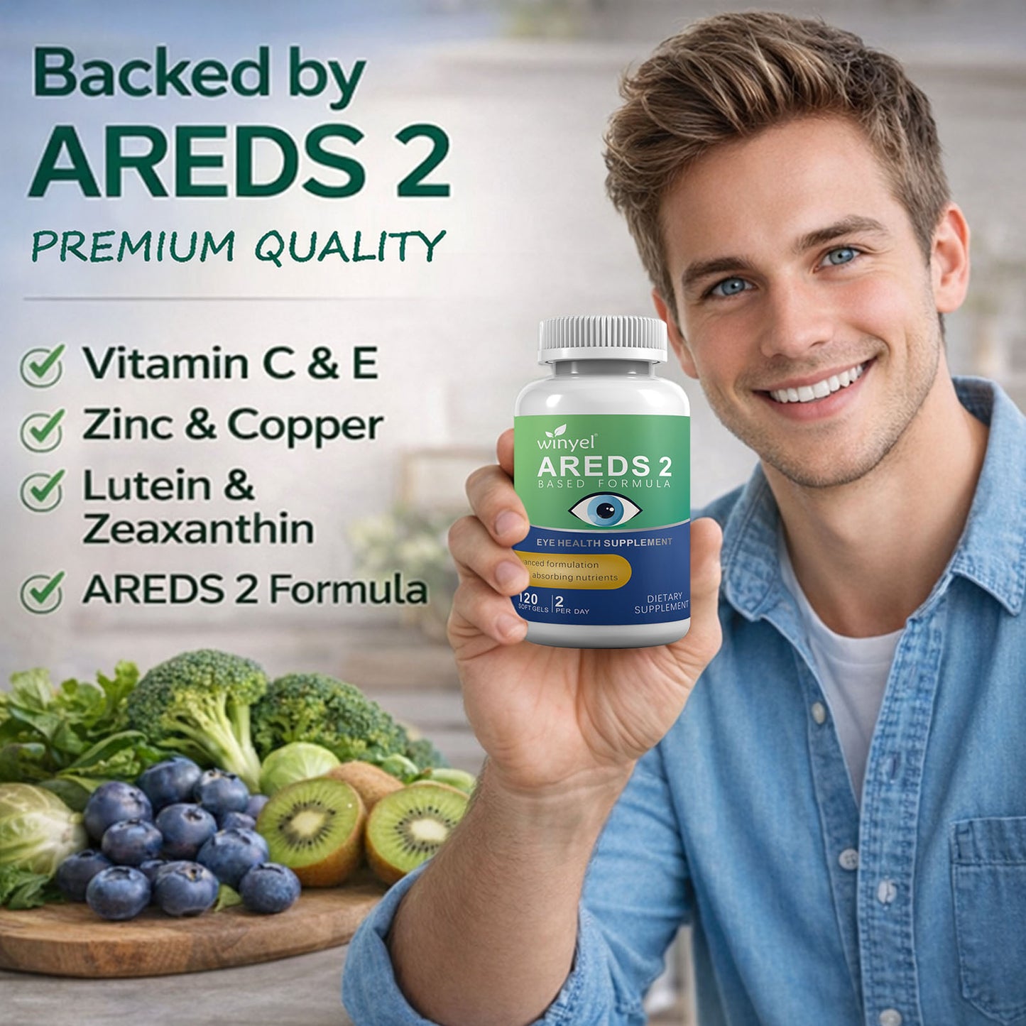 AREDS 2 Eye Vitamin Supplement with Lutein, Zeaxanthin, Zinc & Vitamins