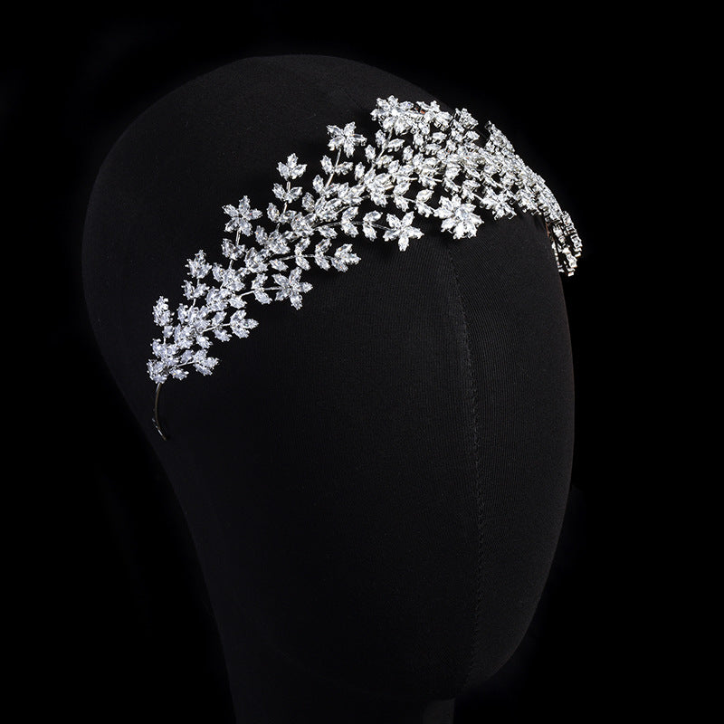 Bridal Baroque Copper Zircon Headband Tiara - Silver