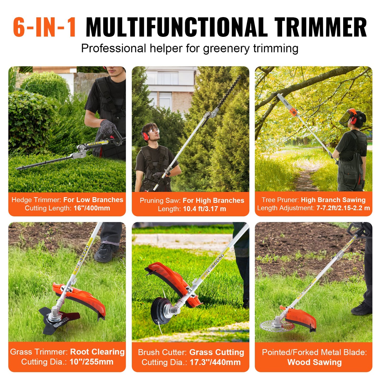 6-in-1 Multi-Functional Gas Trimming & Garden Tool Set - Hedge, Pruner, Pole Saw