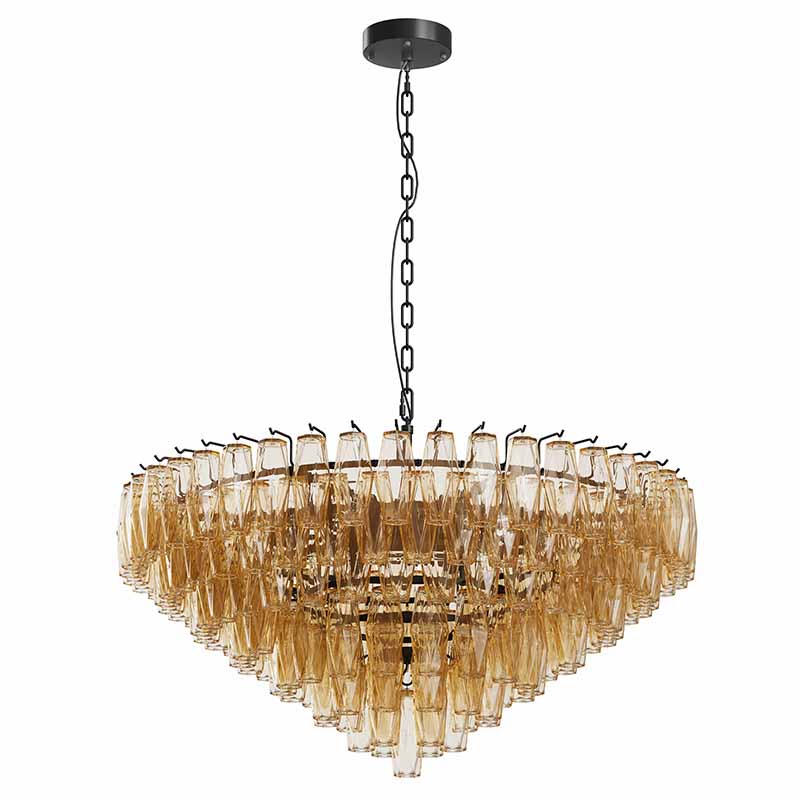 Modern Round Chandelier - 14-Light Smoke Glass Ceiling Light