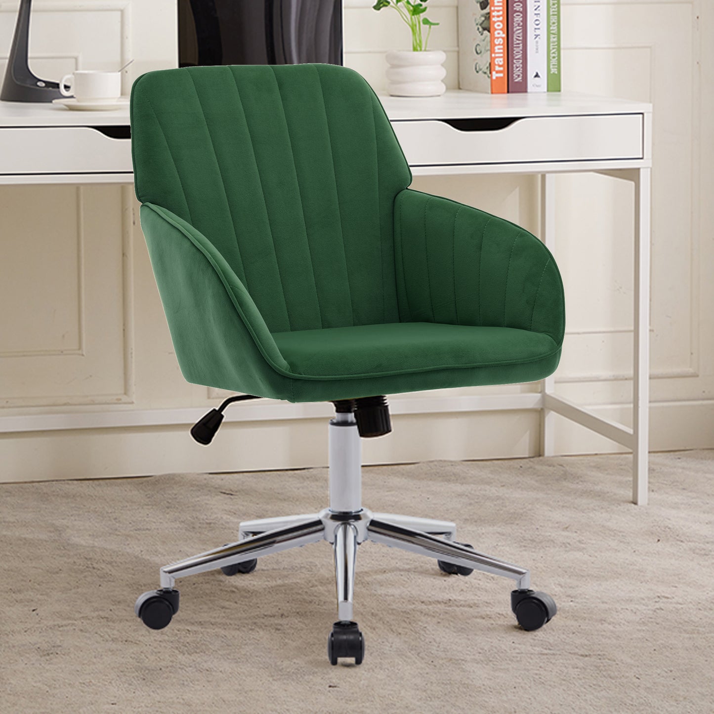 Ergonomic Adjustable Office Chair - Green Velvet Swivel Design