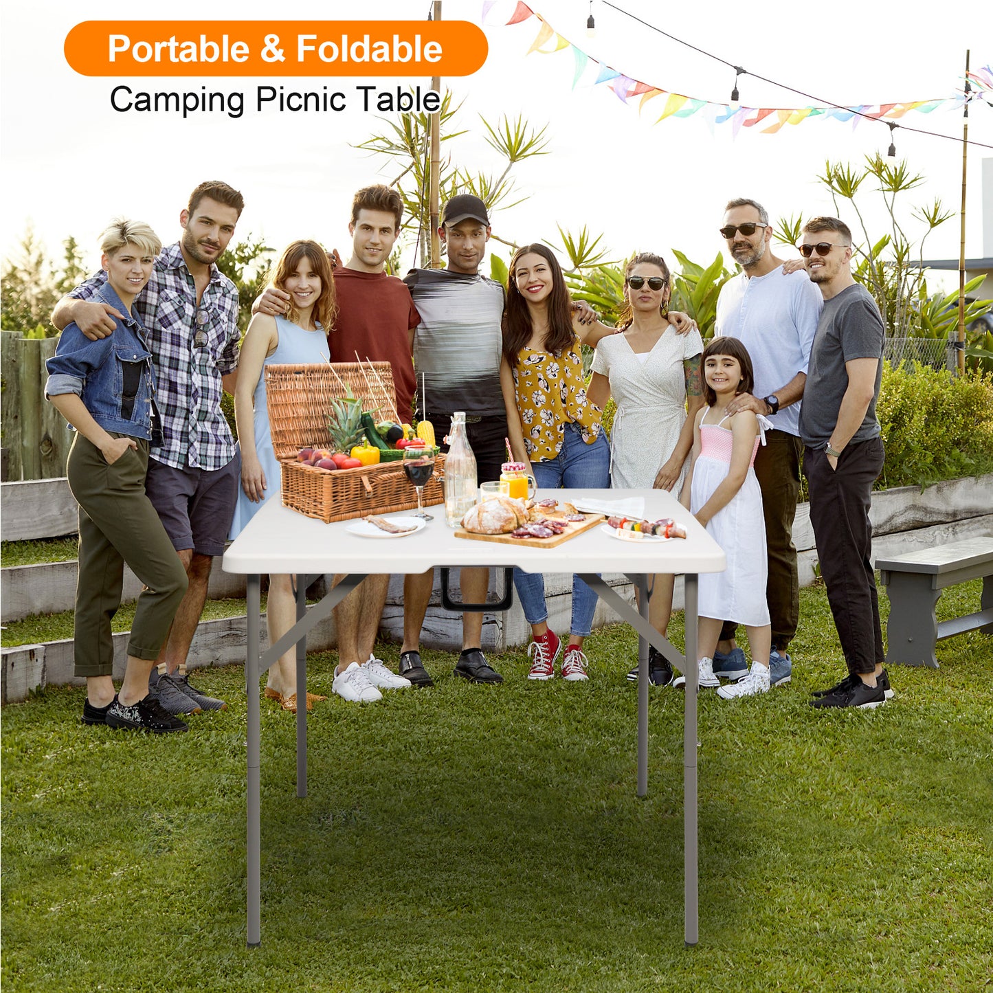 34-Inch Foldable Square Table - Portable Plastic Dining & Card Table