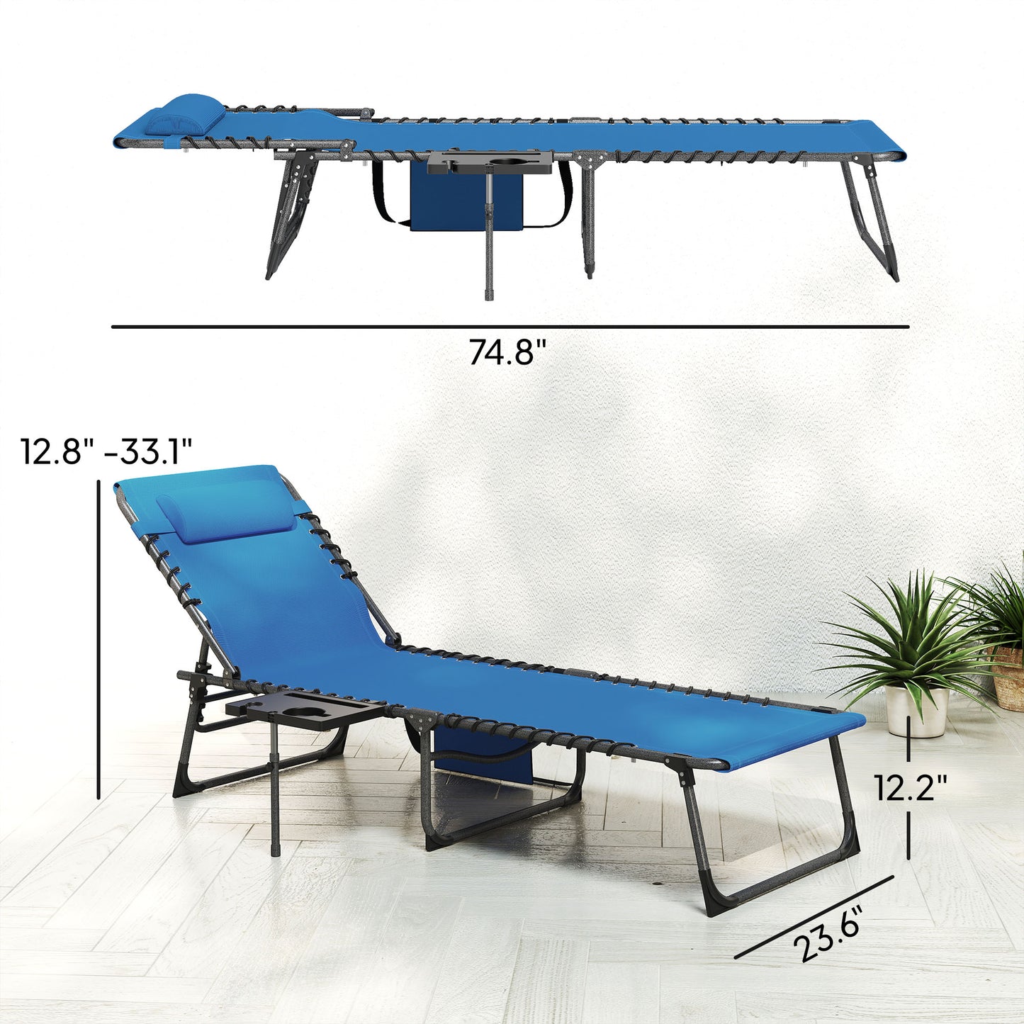 Folding Outdoor Chaise Lounge Chair with Adjustable Back, Blue