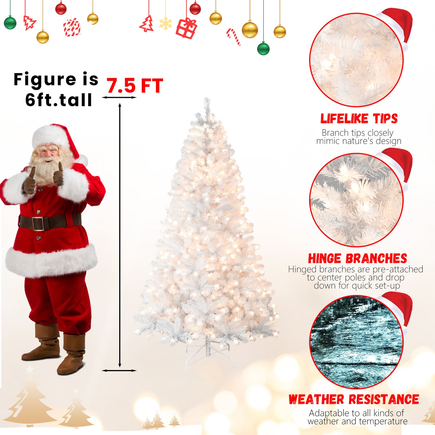 Prelit White PVC Christmas Tree - Multiple Heights Available