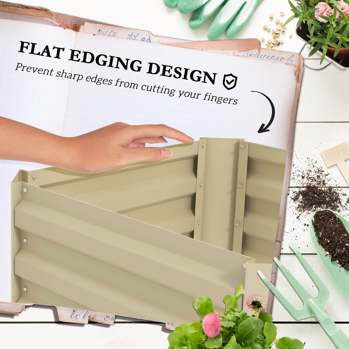 Galvanized Raised Garden Bed with Tomato Cage 24x24x73.5 inches - Cream