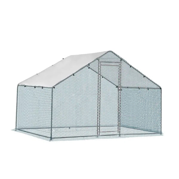 Large Metal Chicken Coop 6.5x6.5x6.5 ft with Rain Cover & Pointed Roof