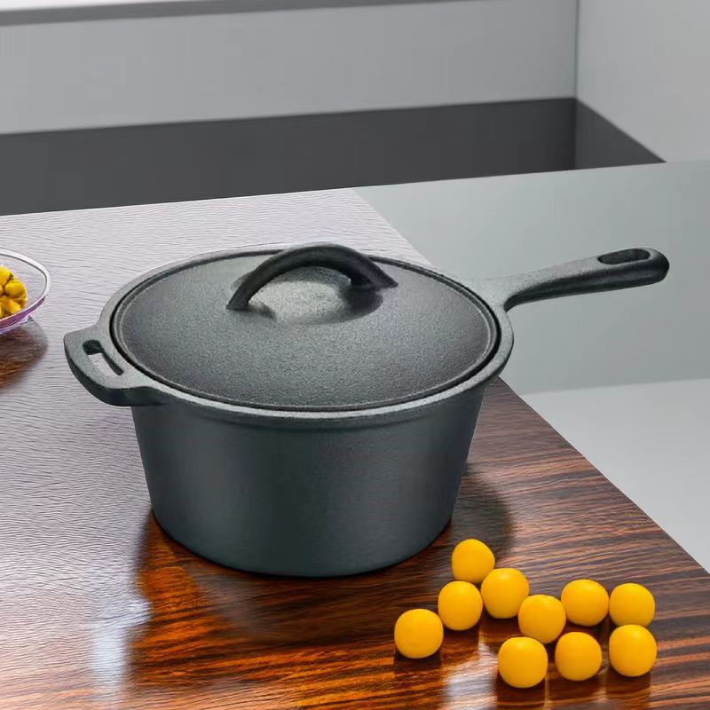 Cast Iron Baby Food Pot with Handle and Cover for Cooking Soup and Milk