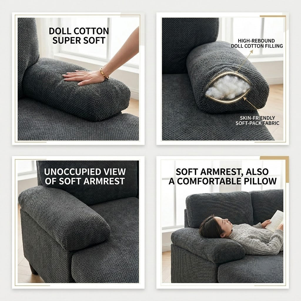U-Shaped Sofa with Nubby Upholstery - Dark Grey