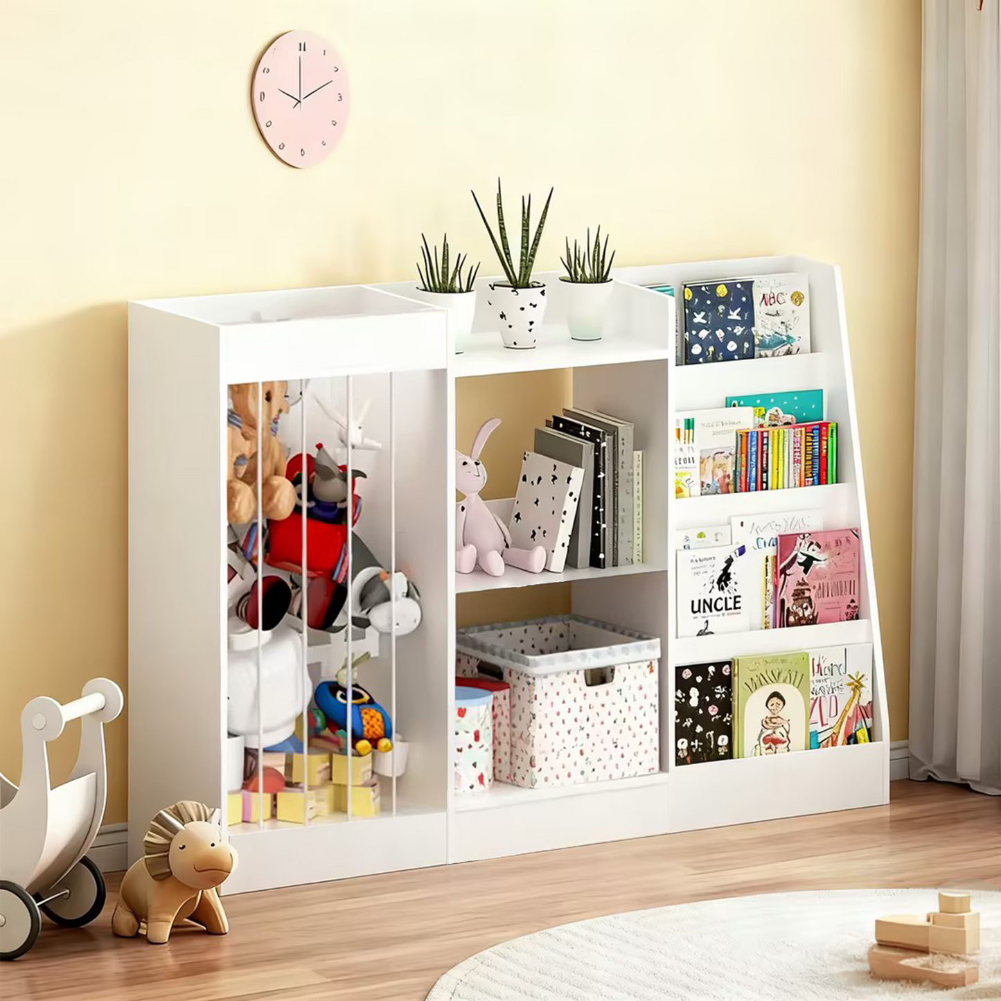 3-in-1 Kids Bookshelf and Toy Storage - White