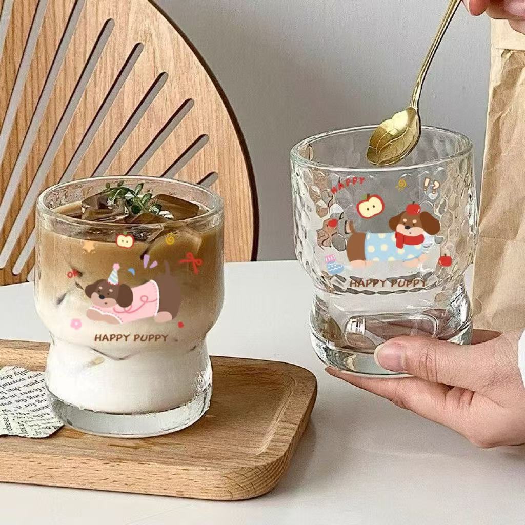 Cute Cartoon Glass Water Cup with Stickers - Milk & Drinkware for Home