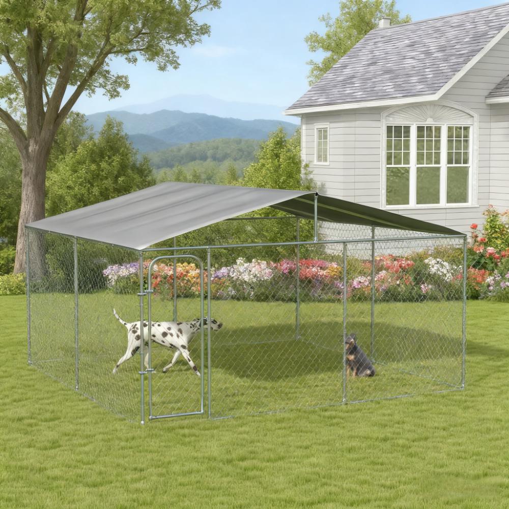 Steel Dog Kennel with Canopy - 157.5" x 157.5" x 91.25"
