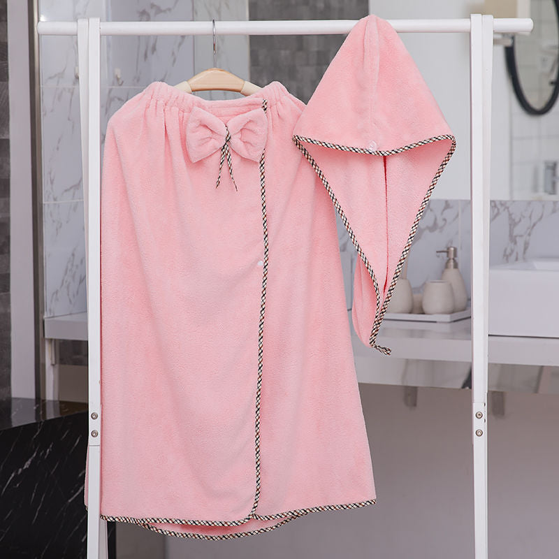 Coral Fleece Bath Skirt Wearable Towel Set Soft Absorbent Korean Style for Women